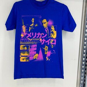 Rucking Fotten AMERICAN PSYCHO Movie TShirt SzS Royal Blue Neon Loud Psychedelic